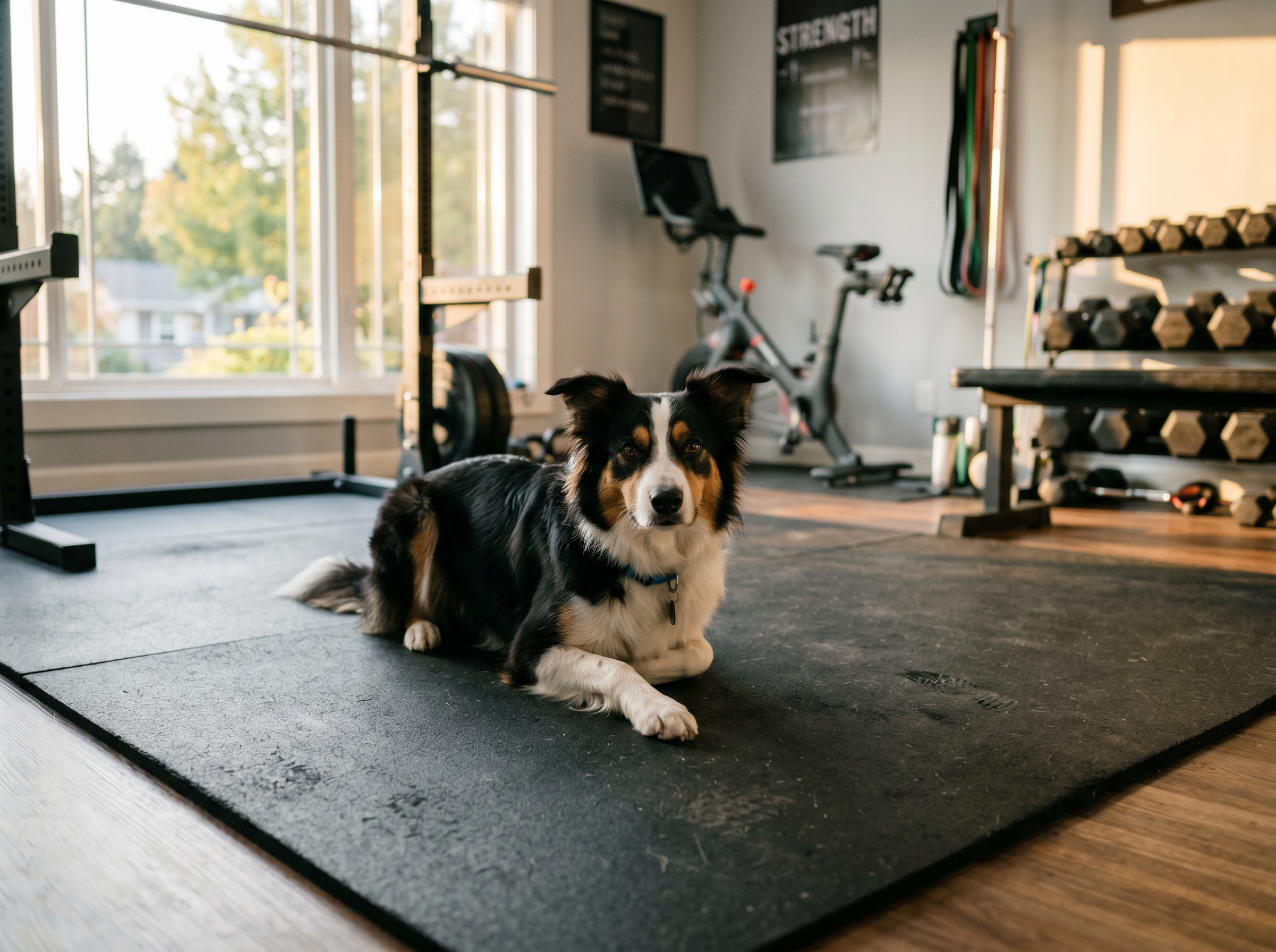 FlexiGrip Non-Slip Training Mat (36x24in) in use — working dog conditioning session