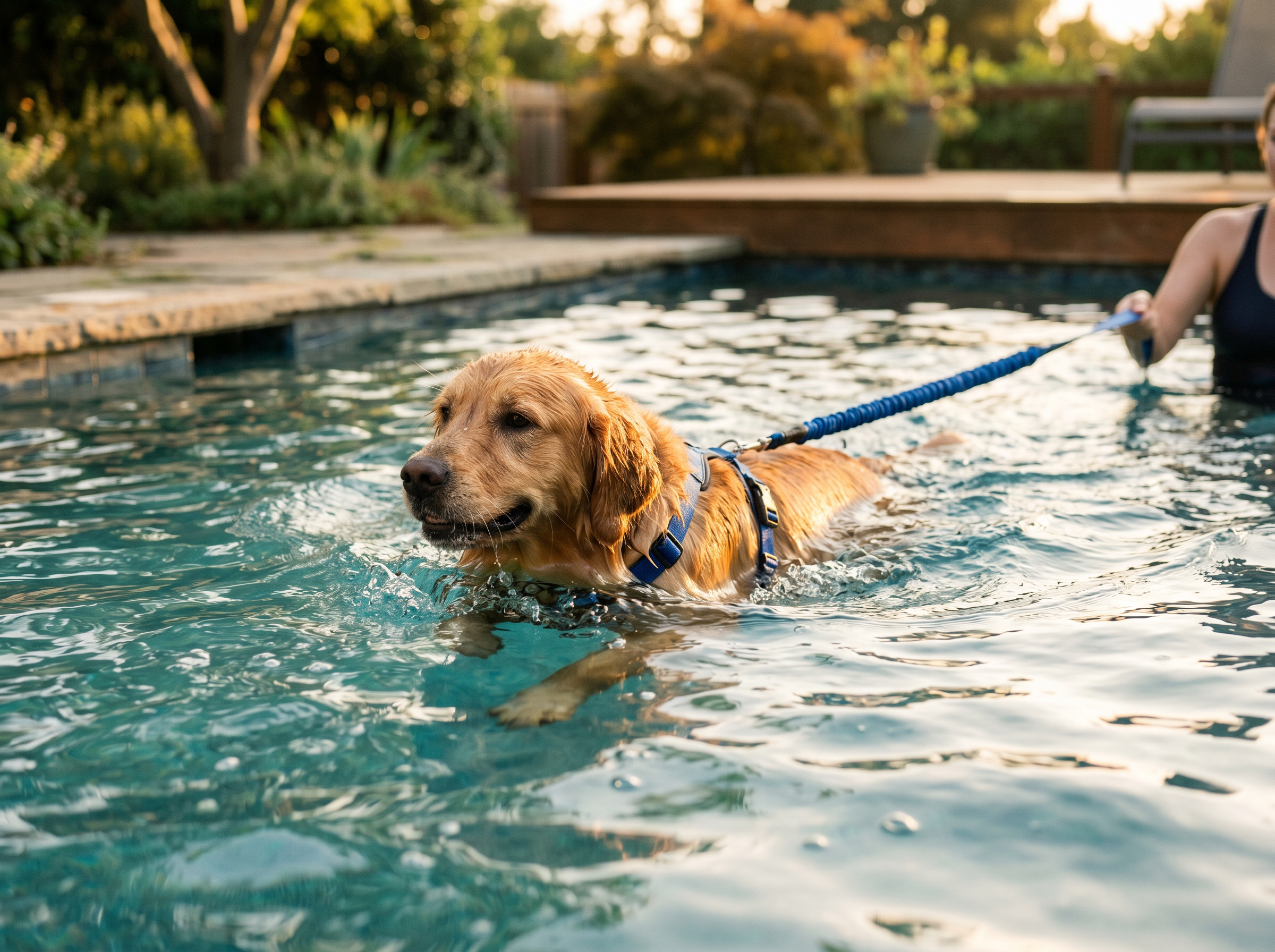Hydro-Fit Aqua Resistance Bands for Pool Training in use — working dog conditioning session