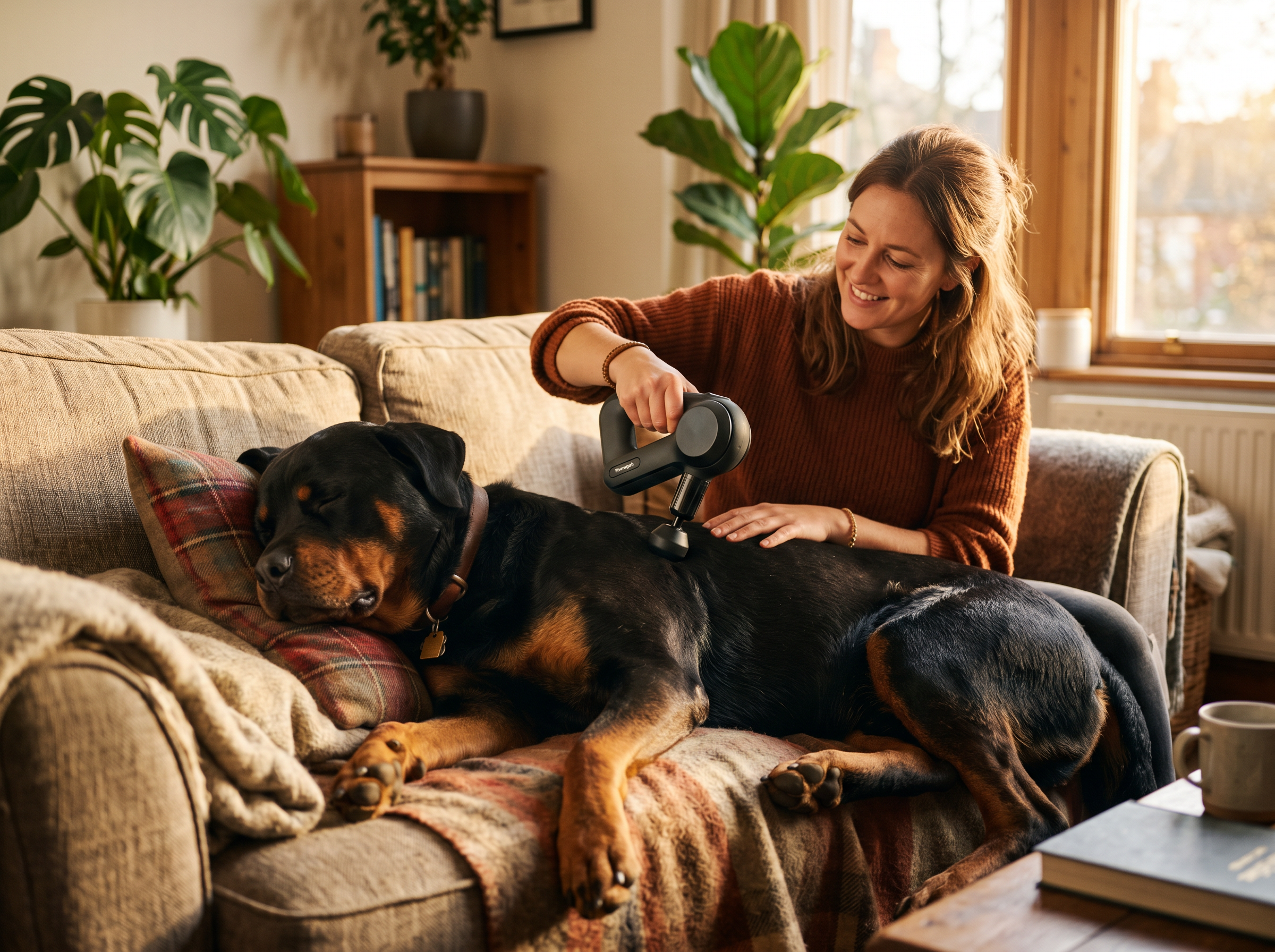 Recovery Pro Canine Massage Gun in use — working dog conditioning session