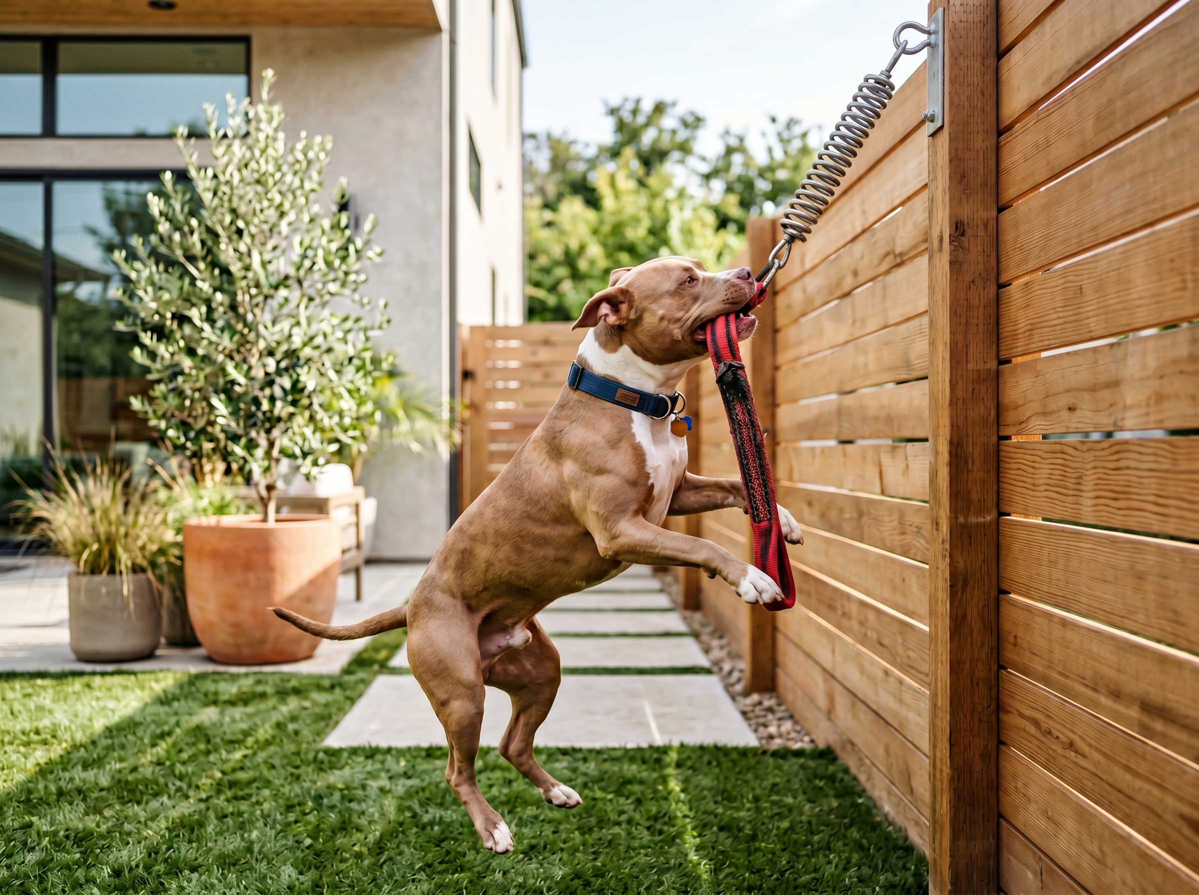 Drive-Builder Spring Pole System with Shock Cord — lifestyle context shot, sport dog training environment