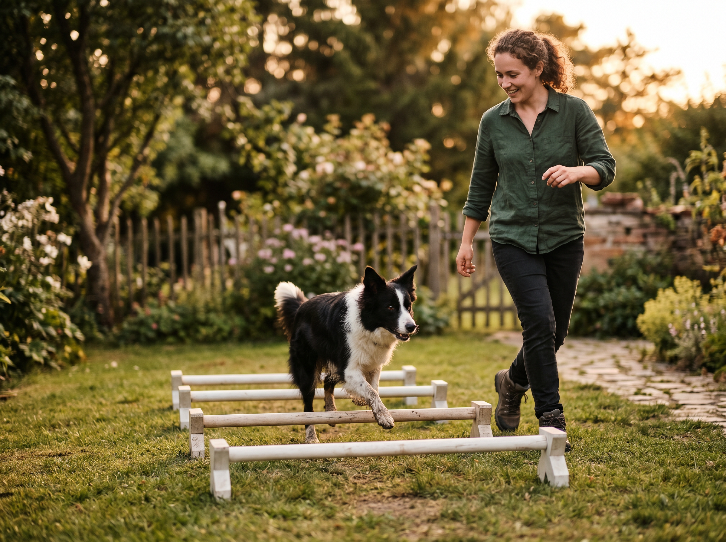 Structure Pro Adjustable Height Cavaletti Set (6-Pack) in use — working dog conditioning session