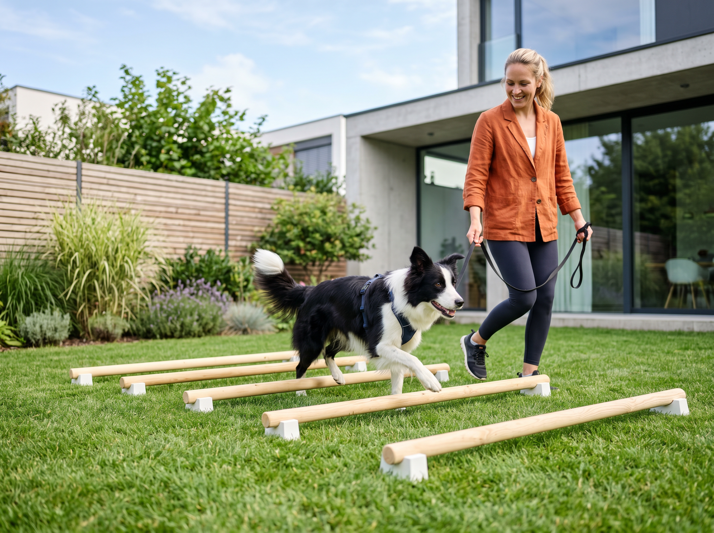 Structure Pro Adjustable Height Cavaletti Set (6-Pack) — lifestyle context shot, sport dog training environment