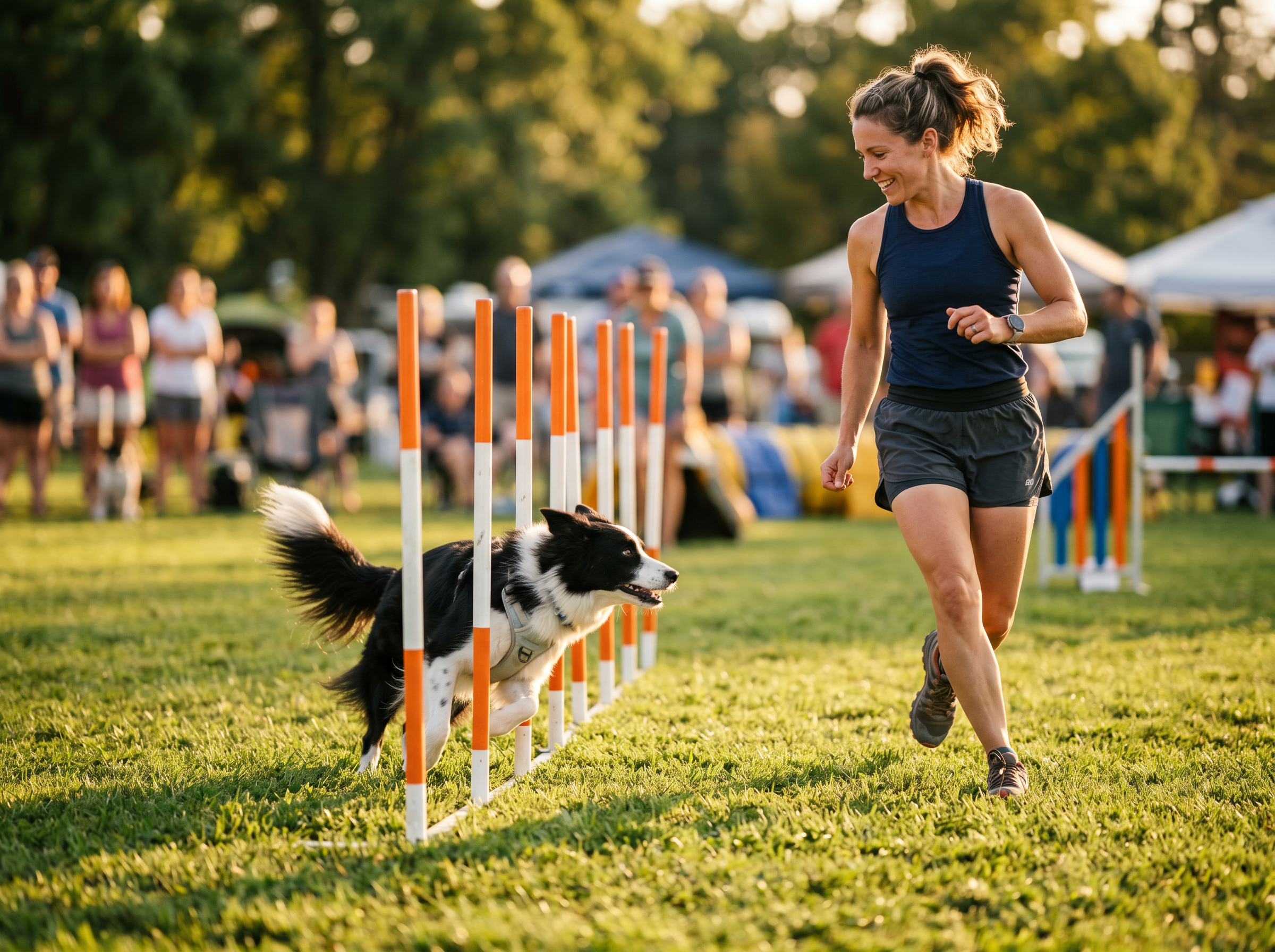 Explorer Elite 10-Piece Backyard Agility Competition Course in use — working dog conditioning session