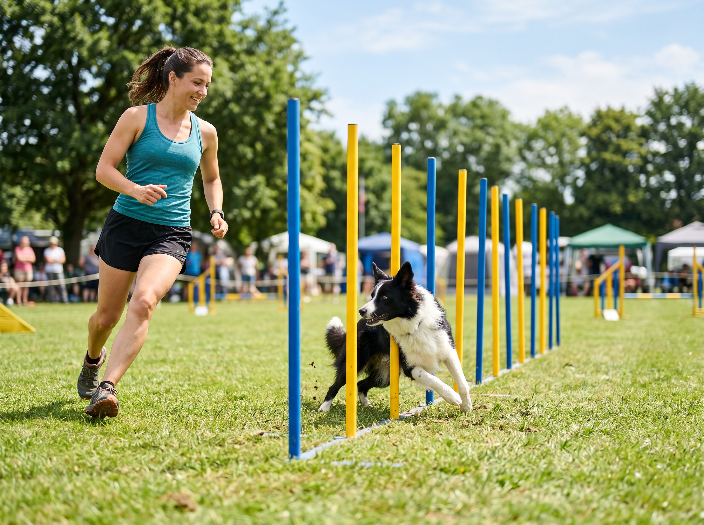 Explorer Elite 10-Piece Backyard Agility Competition Course — lifestyle context shot, sport dog training environment