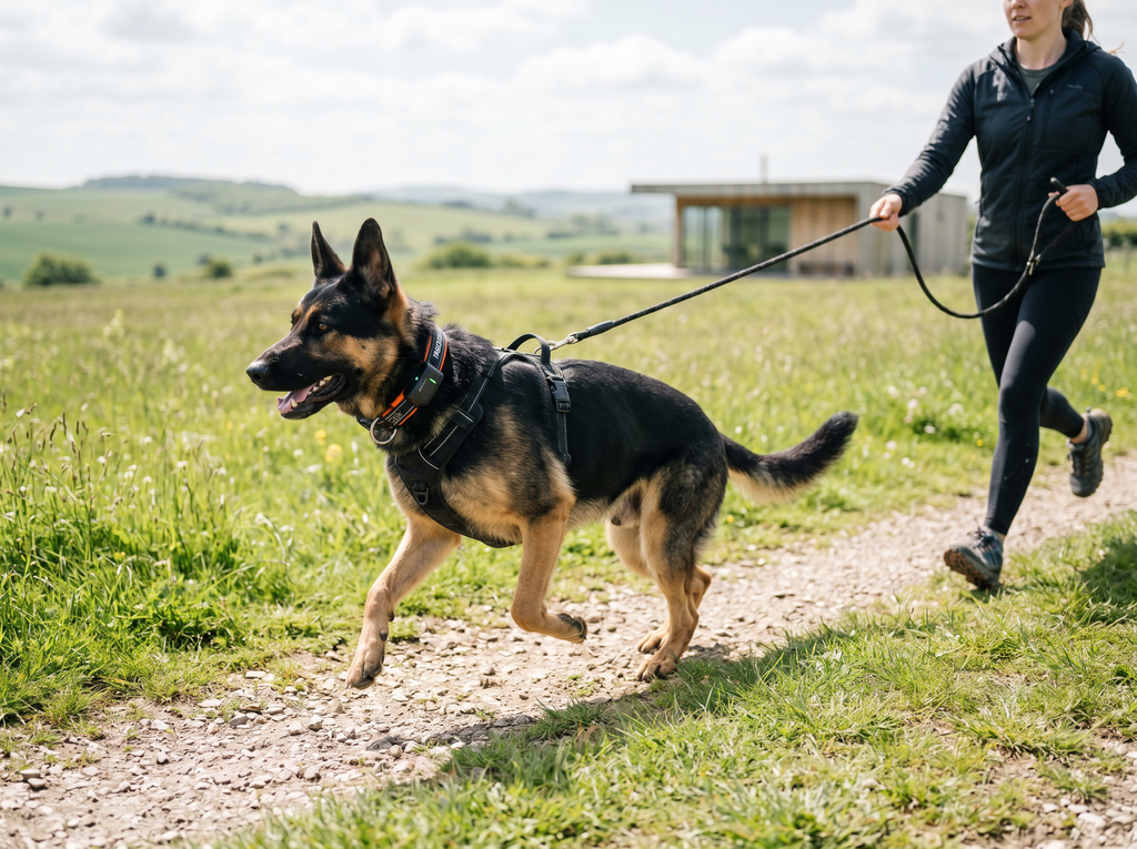 Vitality Pro Smart Health & GPS Tracking Collar System — lifestyle context shot, sport dog training environment