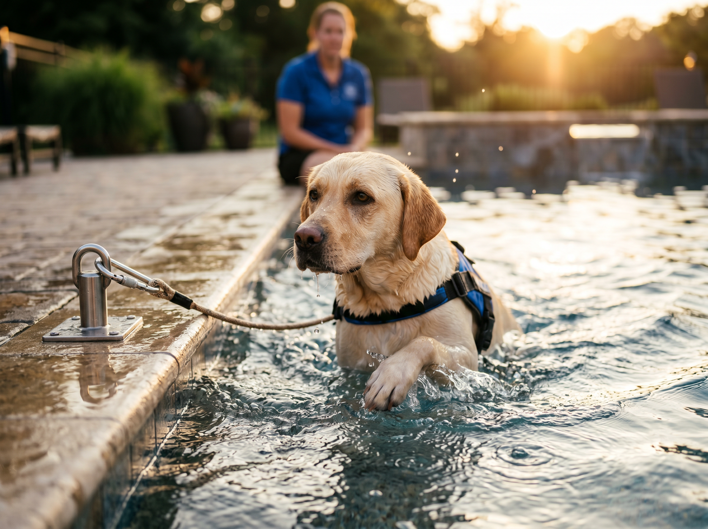 Pro Hydrotherapy Endless Swim Resistance System in use — working dog conditioning session