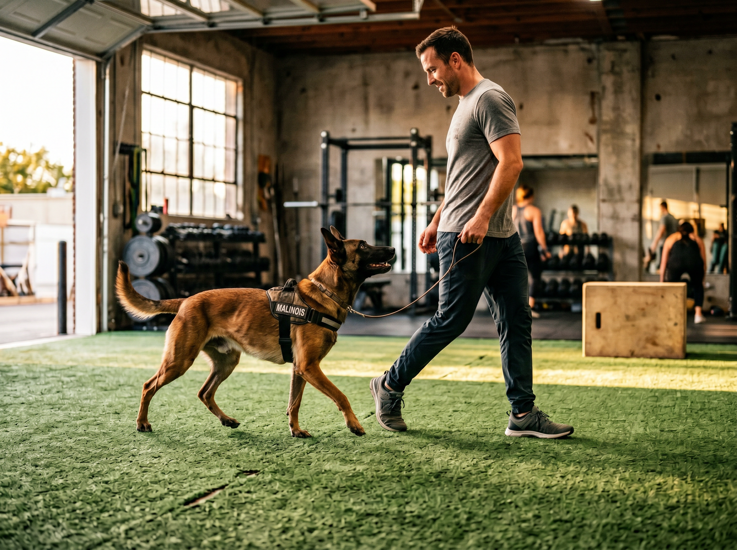 Drive-Arena Indoor Training Turf System (10x6ft) in use — working dog conditioning session