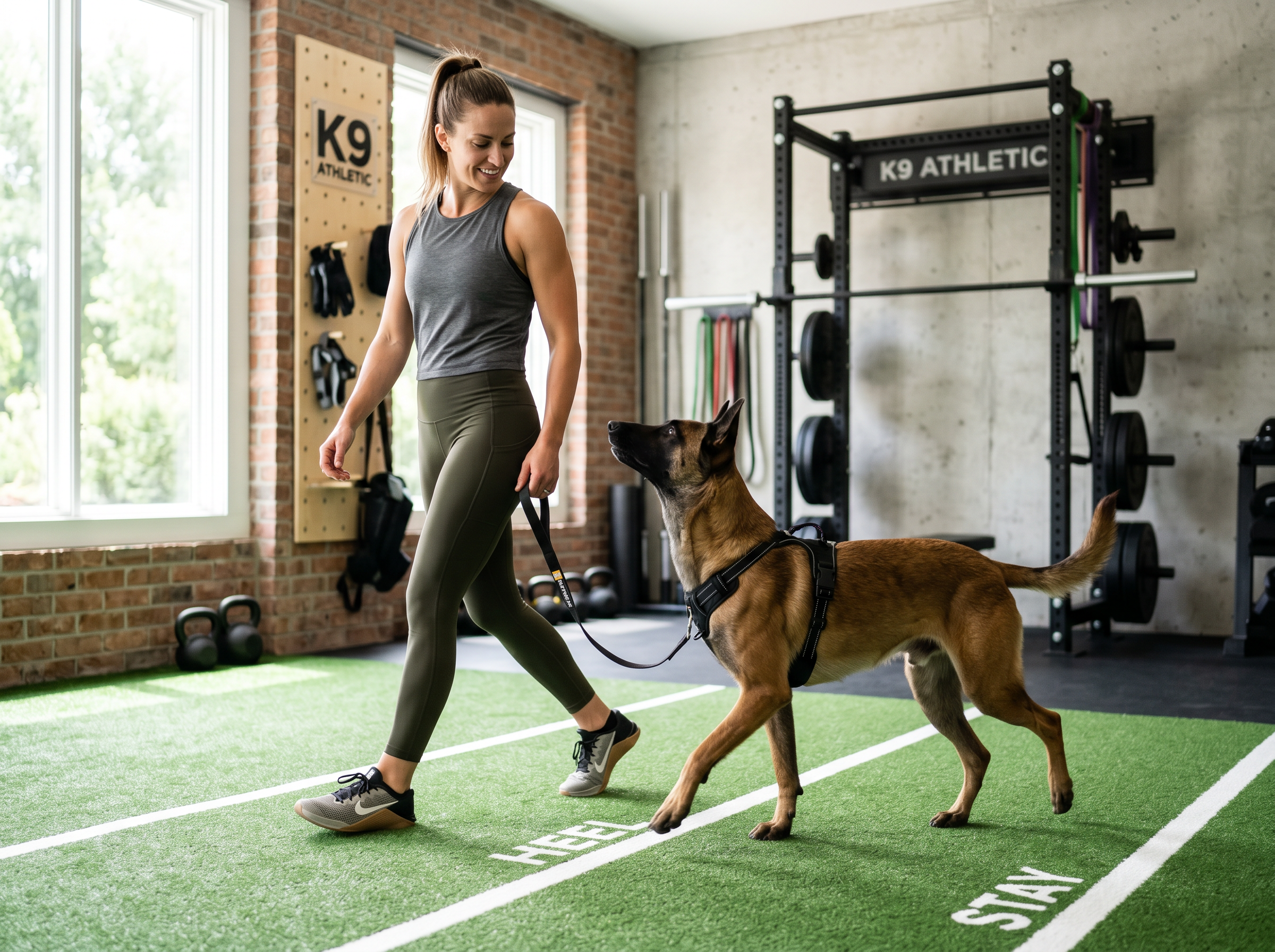 Drive-Arena Indoor Training Turf System (10x6ft) — lifestyle context shot, sport dog training environment