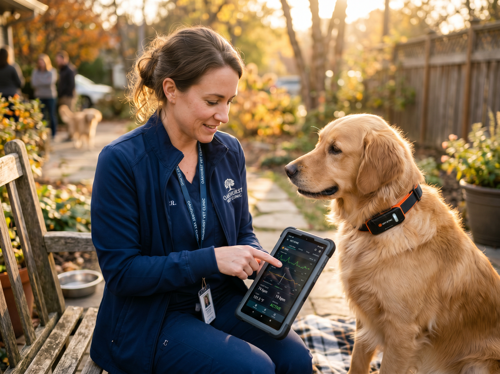 Biometric Pro Elite Vet-Grade Health & Telemetry Collar — lifestyle context shot, sport dog training environment