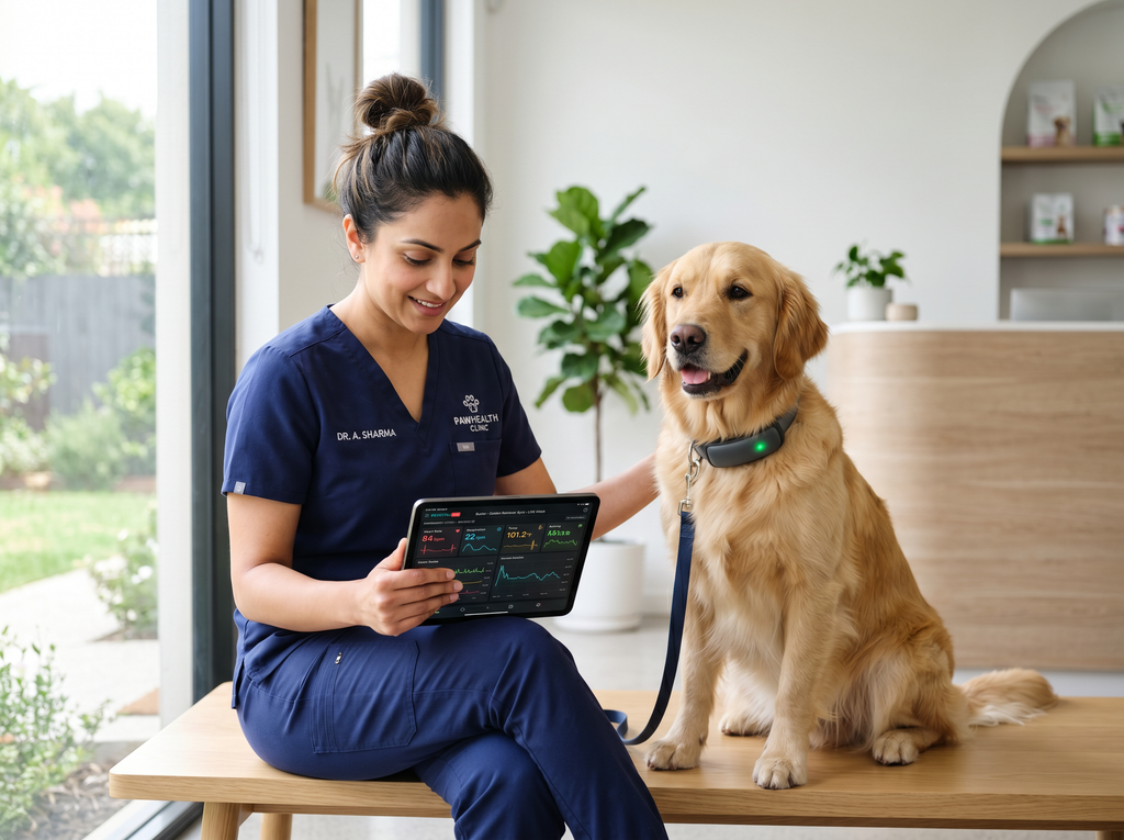Biometric Pro Elite Vet-Grade Health & Telemetry Collar in use — working dog conditioning session