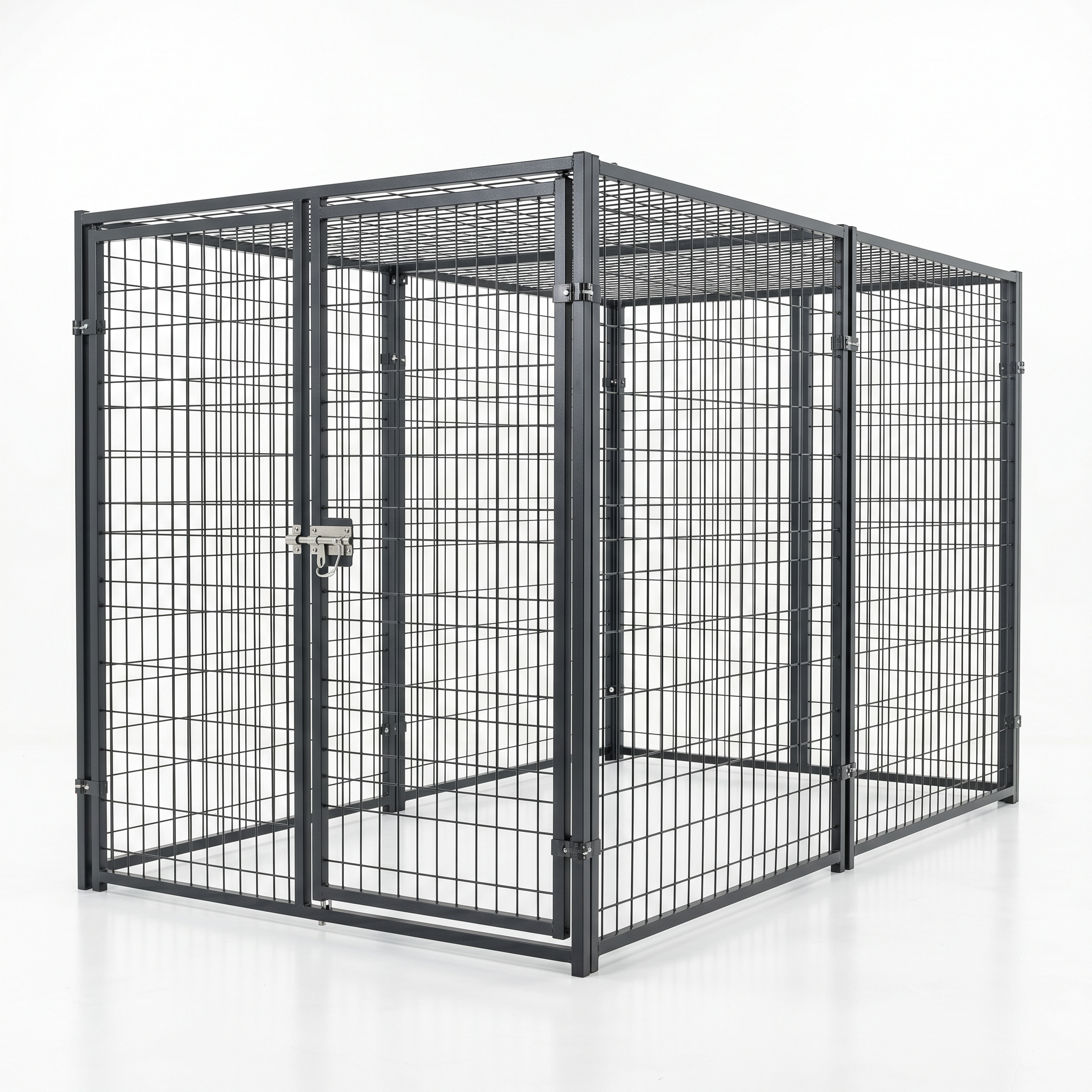 Summit Pro All-Weather Reinforced Outdoor Kennel Run (6x10ft) in use — working dog conditioning session