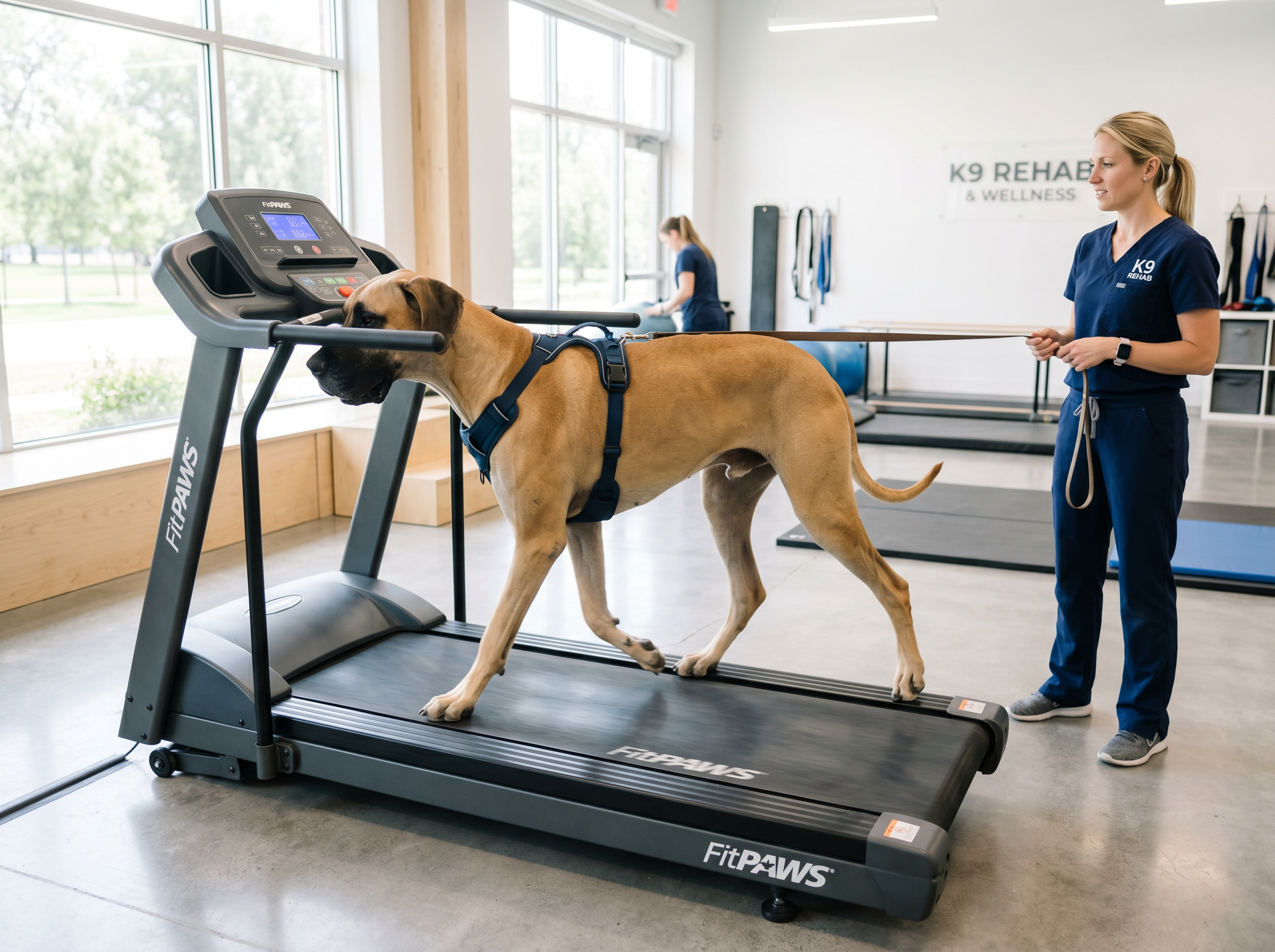 Arena Elite Commercial-Grade Motorized Treadmill (180kg capacity) — lifestyle context shot, sport dog training environment