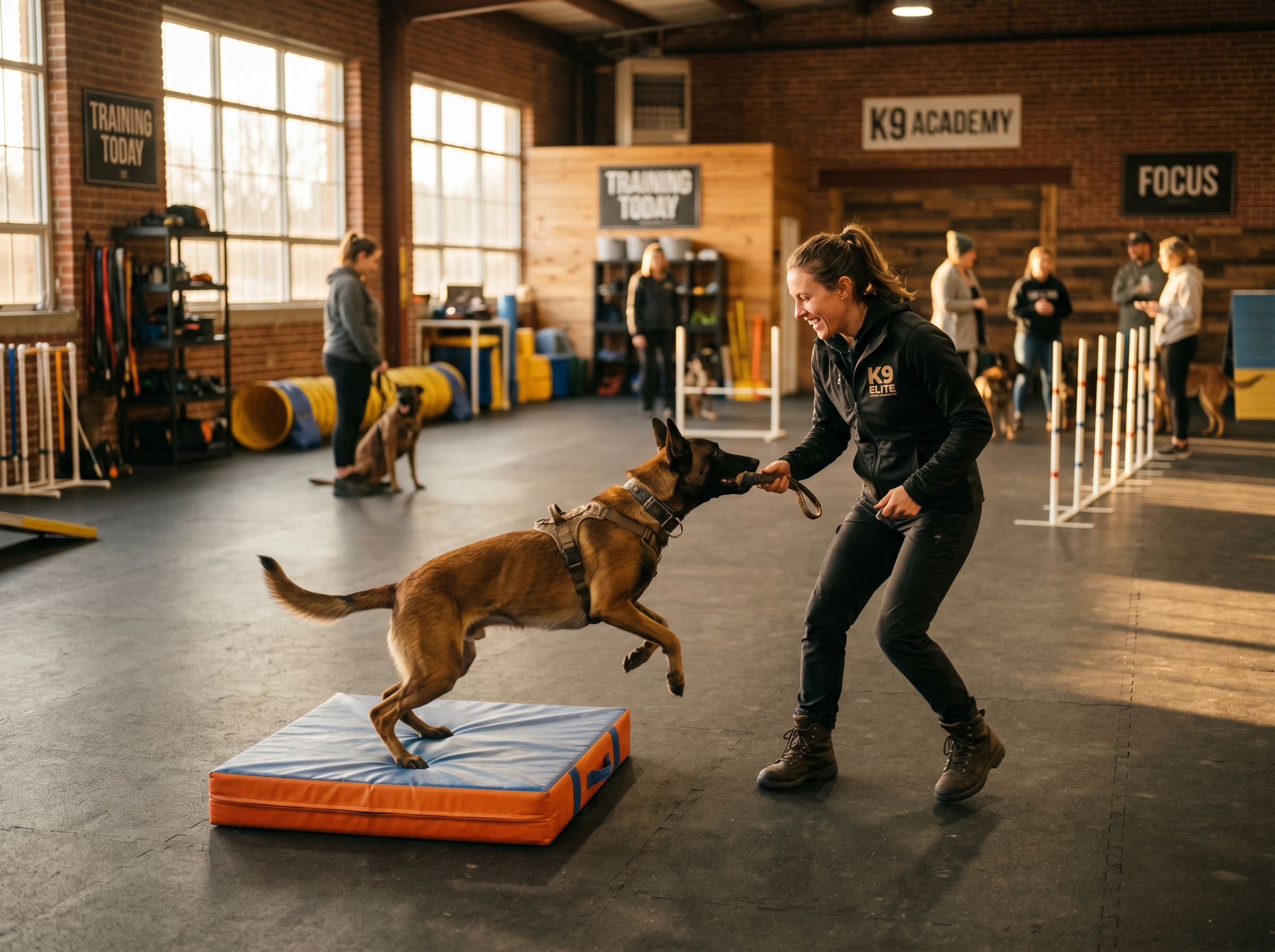 Arena Pro Full Indoor Training Studio Package (20x20ft) in use — working dog conditioning session