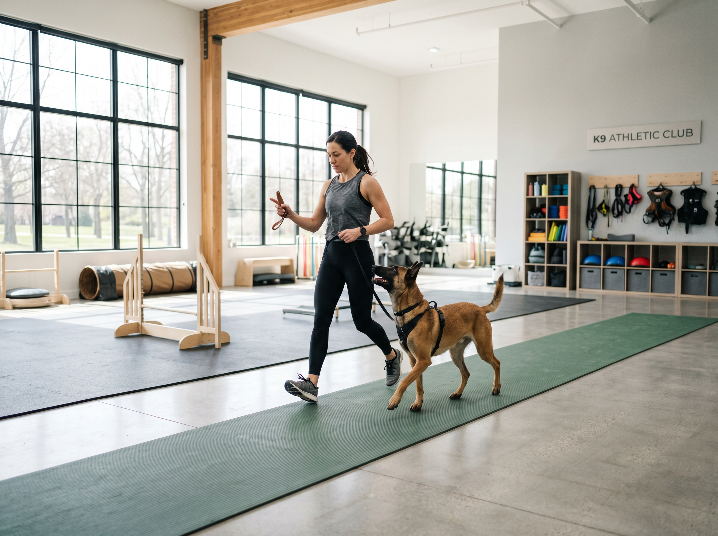 Arena Pro Full Indoor Training Studio Package (20x20ft) — lifestyle context shot, sport dog training environment