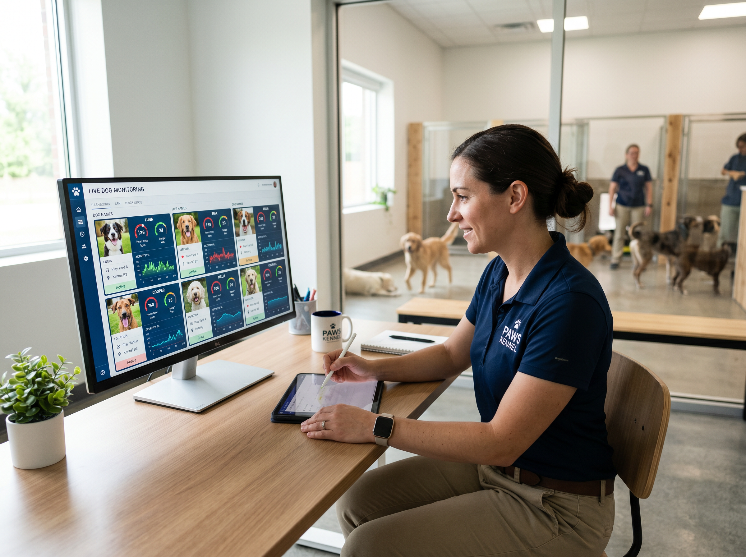 Biometric Lab Pro Multi-Dog Facility Telemetry System — lifestyle context shot, sport dog training environment