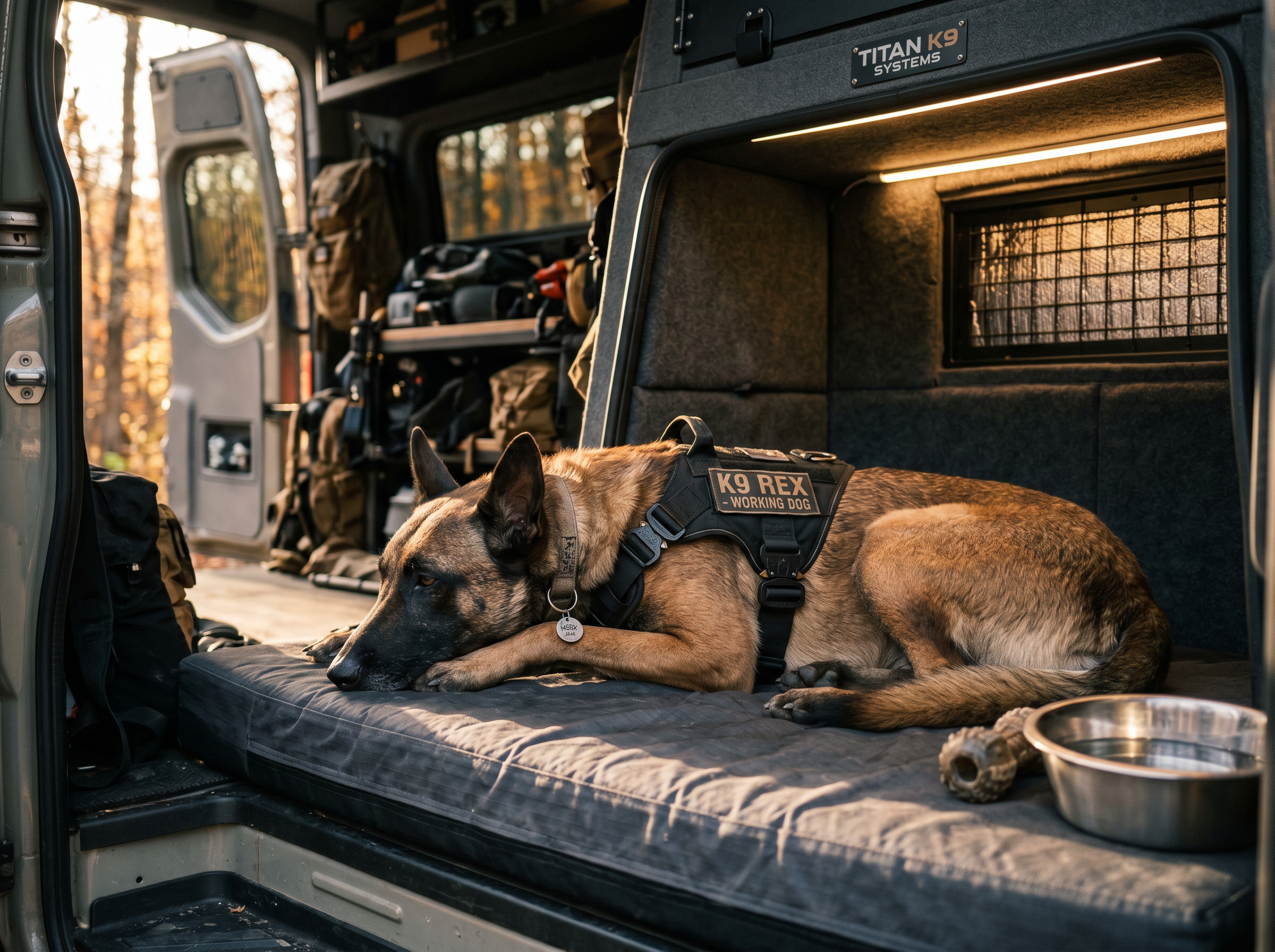 Summit Elite Climate-Controlled Performance Kennel (8x12ft) in use — working dog conditioning session
