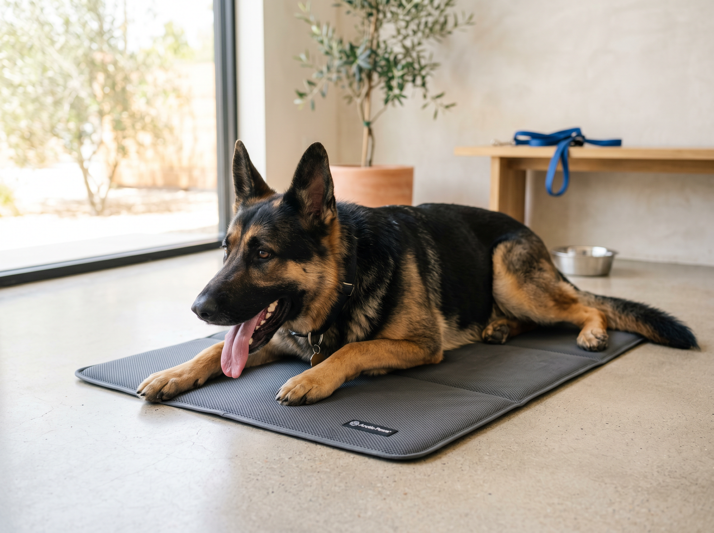 Cool-Core Instant-Chill Training Mat — lifestyle context shot, sport dog training environment