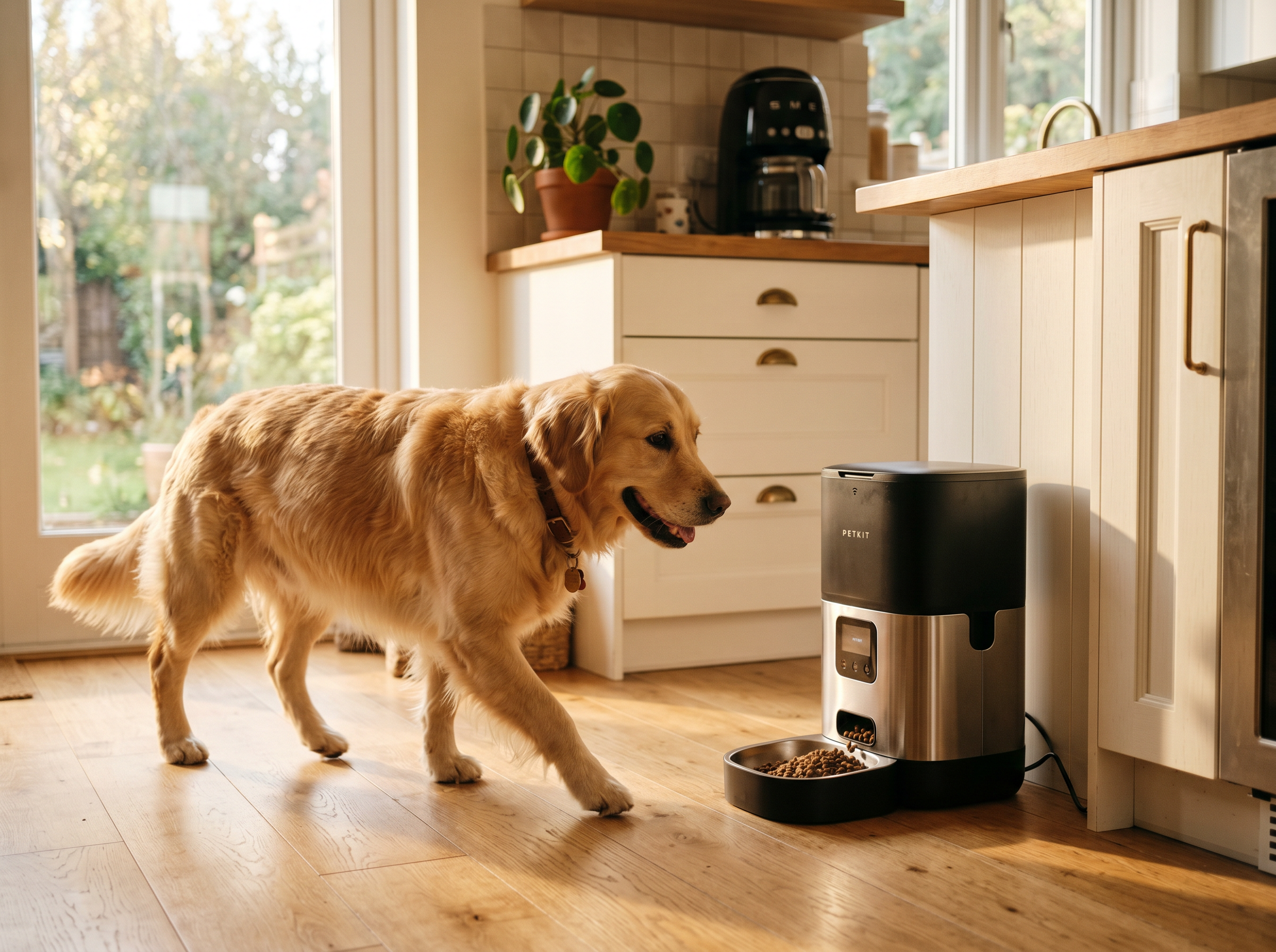Sunrise Smart Automatic Feeder with Macro Tracking in use — working dog conditioning session