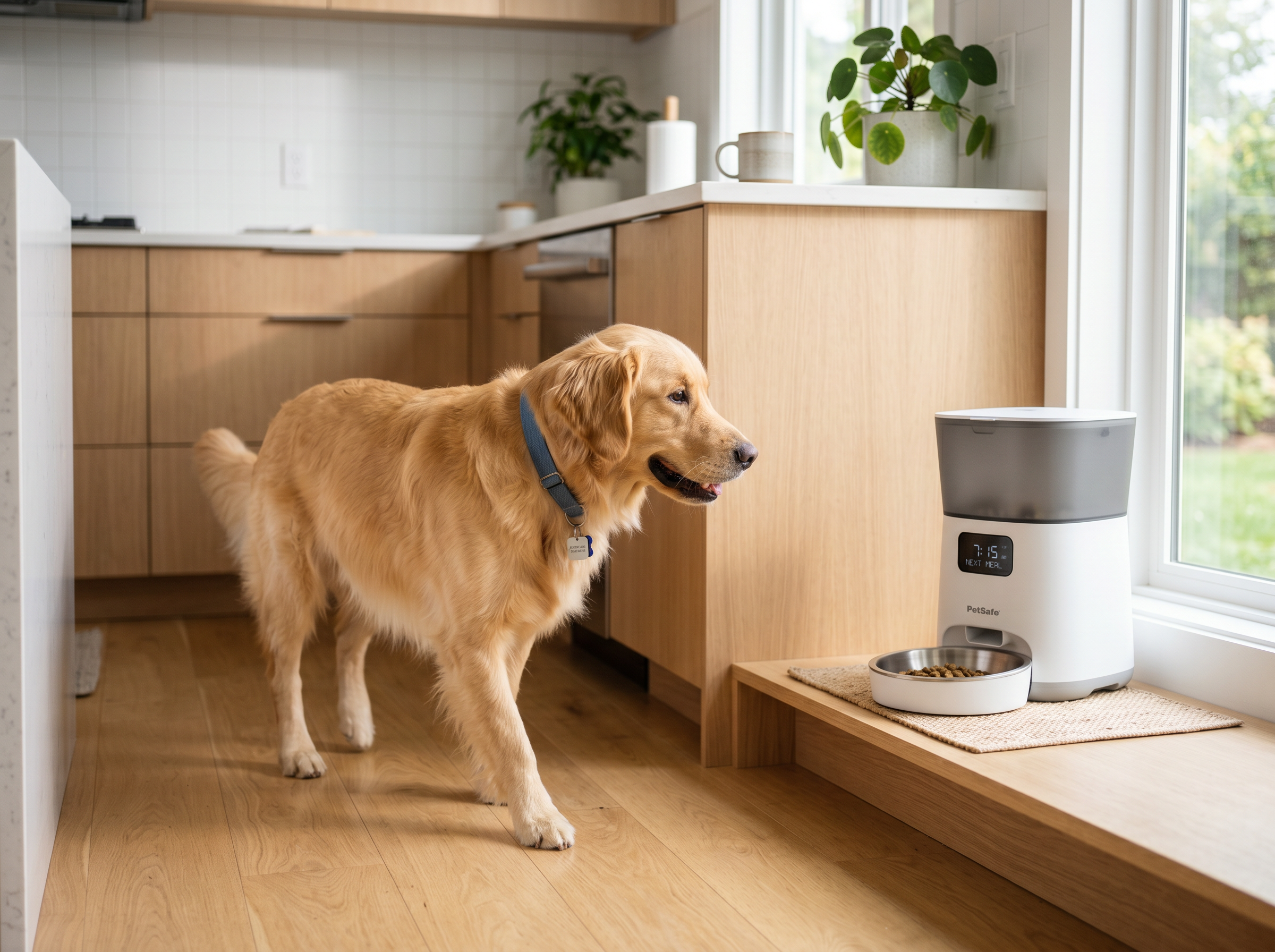 Sunrise Smart Automatic Feeder with Macro Tracking — lifestyle context shot, sport dog training environment