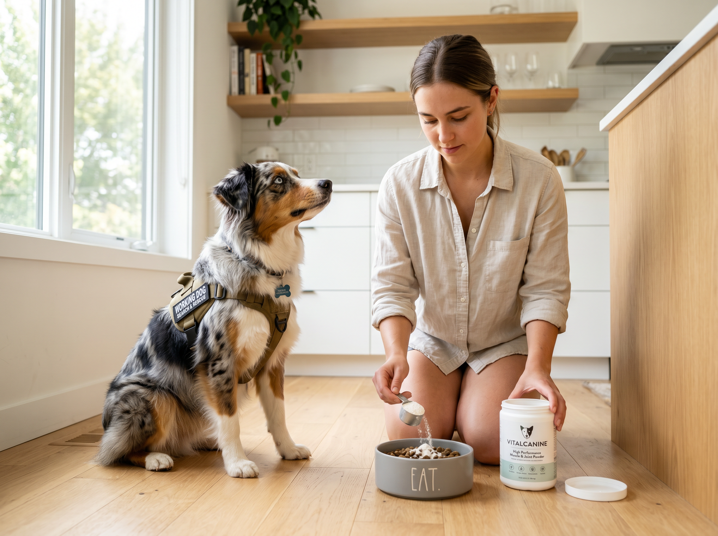 Vitality+ Joint, Recovery & Drive Supplement Bundle (90-Day Supply) — lifestyle context shot, sport dog training environment